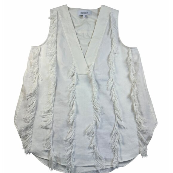DEREK LAM 10 CROSBY Womens Oversized Blouse White Sz 8 Raw Fringe Overlap Back - Picture 2 of 14